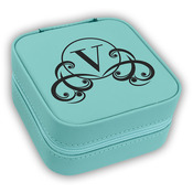 GFT2305 - 4" X 4" Teal Laserable Leatherette Travel Jewelry Box with Tan Lining