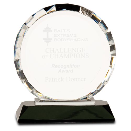 CRY014L - 6 1/2" Clear Crystal Round with Rectangle Facets on Black Crystal Base Thumbnail