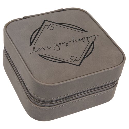 GFT2302 - 4" X 4" Gray Laserable Leatherette Travel Jewelry Box with Tan Lining Thumbnail