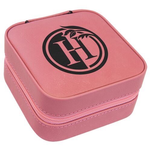 GFT2304 - 4" X 4" Pink Laserable Leatherette Travel Jewelry Box with Tan Lining Thumbnail