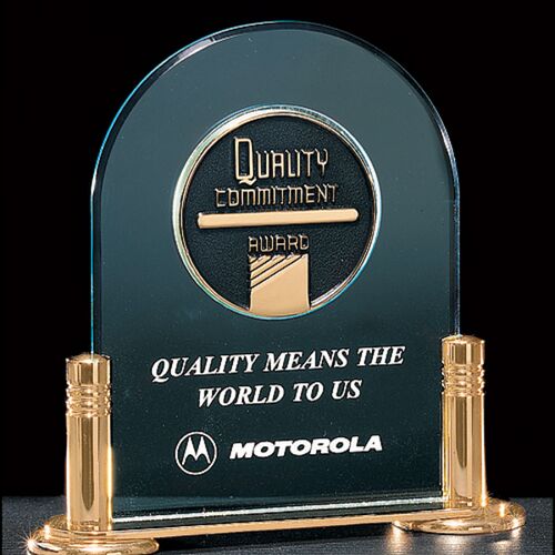 A1817 - 3/16" thick acrylic award with CAM medallion on a gold-plated brass base with columns. Thumbnail