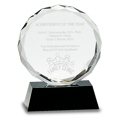 CRY001S - 5" Round Facet Crystal on Black Pedestal Base Thumbnail