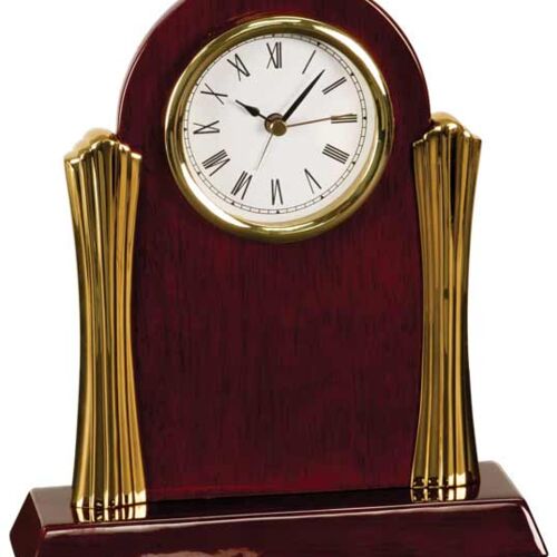 T007  Rosewood Piano Finish Desk Clock with Gold Metal Columns  Thumbnail