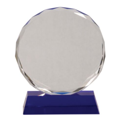 CRY501L - 7" Round Facet Crystal on Blue Pedestal Base Thumbnail
